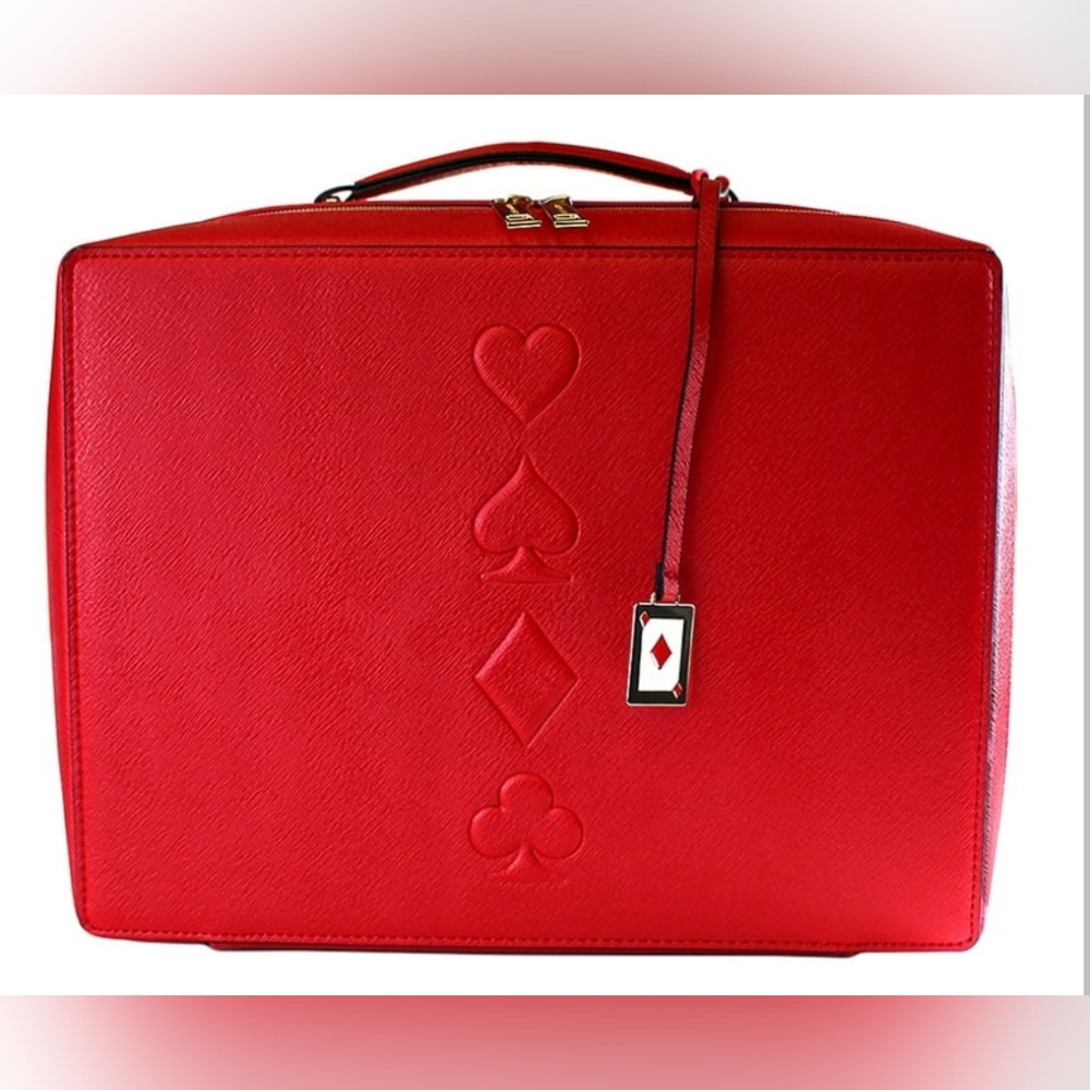 Estée Lauder Red w/Gold Zipper and Playing Cards Symbols Makeup Case Travel Bag